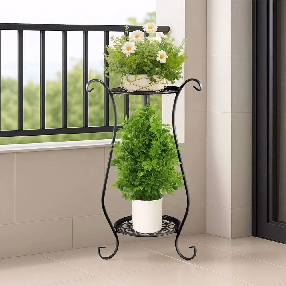 Kelvenix Metal Plant Stand and Round Flower Pot Holder in Matt Black – 4