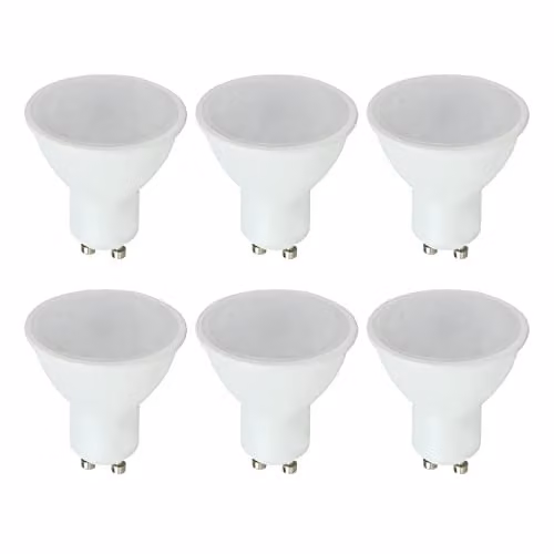 MiniSun Pack of 6 5W GU10 LED Bulbs with Frosted Plastic Lens in Warm White 3000K