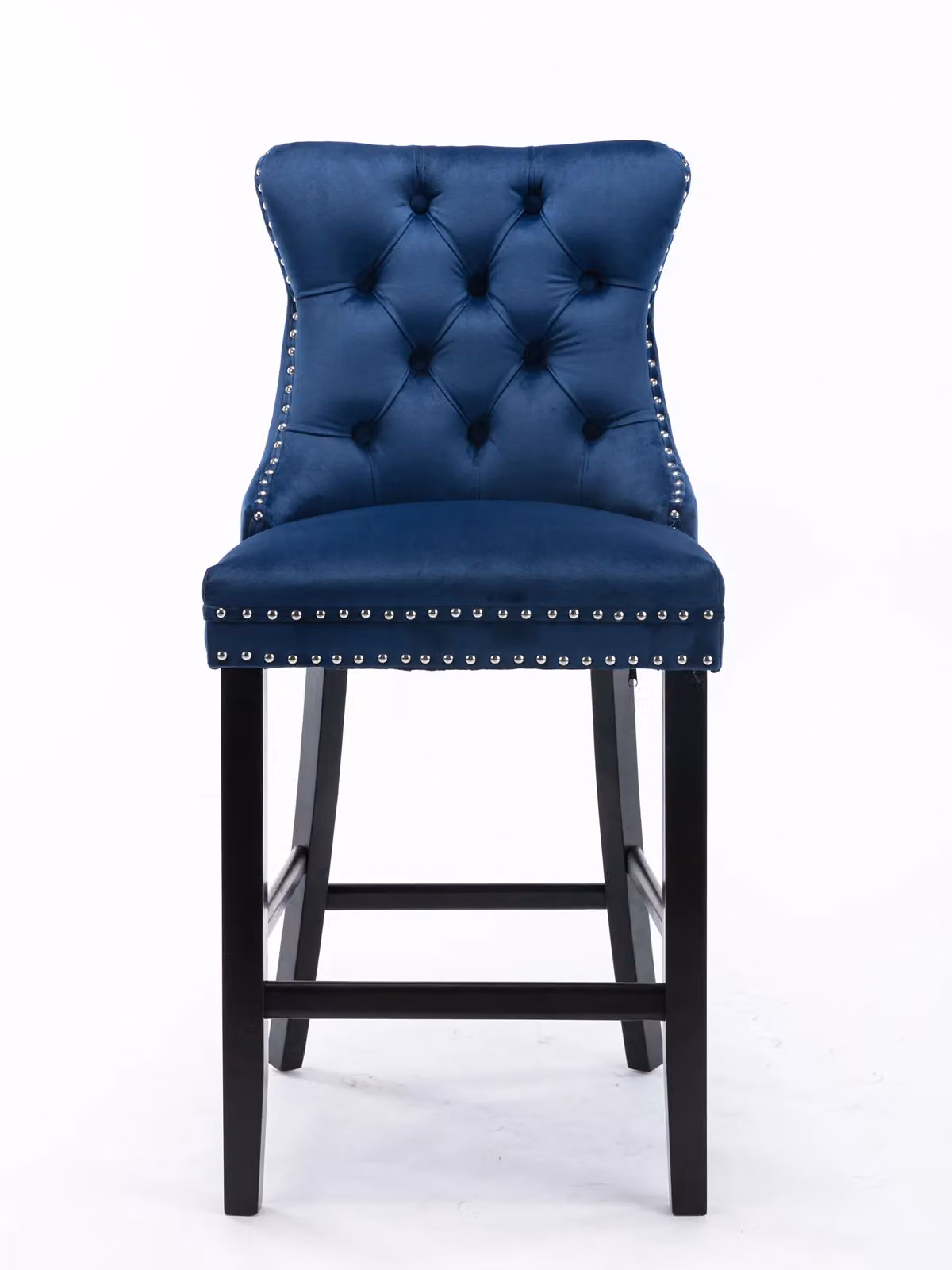 HomeTouch Set of 2 Blue Velvet Bar Stools with Wooden Legs – 3
