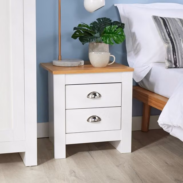 Home Source Camden 2 Drawer Bedside Table in White