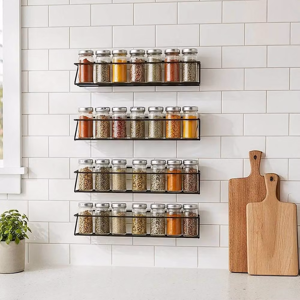 Havendro 4-Piece Metal Kitchen Spice Rack and Cupboard Door Jar Holder, Black – 2