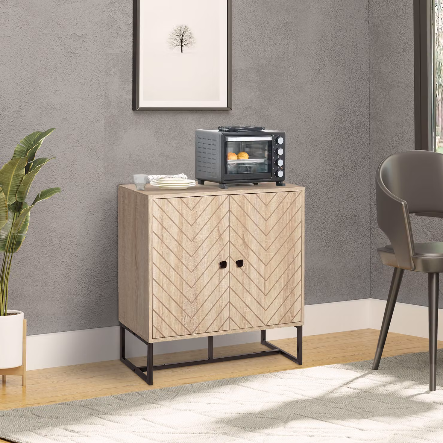 HOMCOM Modern Geometric Storage Cabinet with Adjustable Internal Shelves and Hinged Doors – 2