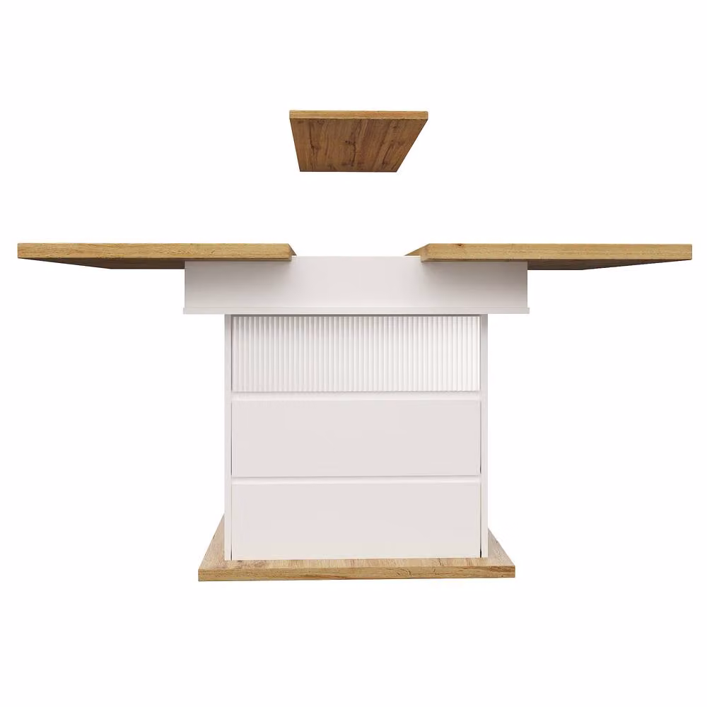 ModernLuxe Extendable Rectangular Dining Table with Drawers and Door in White, W/D/H: 110 x 80 x 75 cm – 3