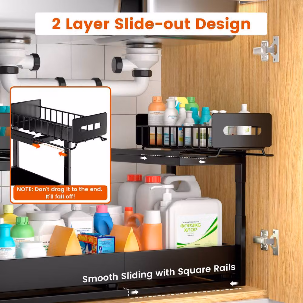 Blylund Black 2-Tier Under Sink Organiser with Slide-Out Drawers – 7