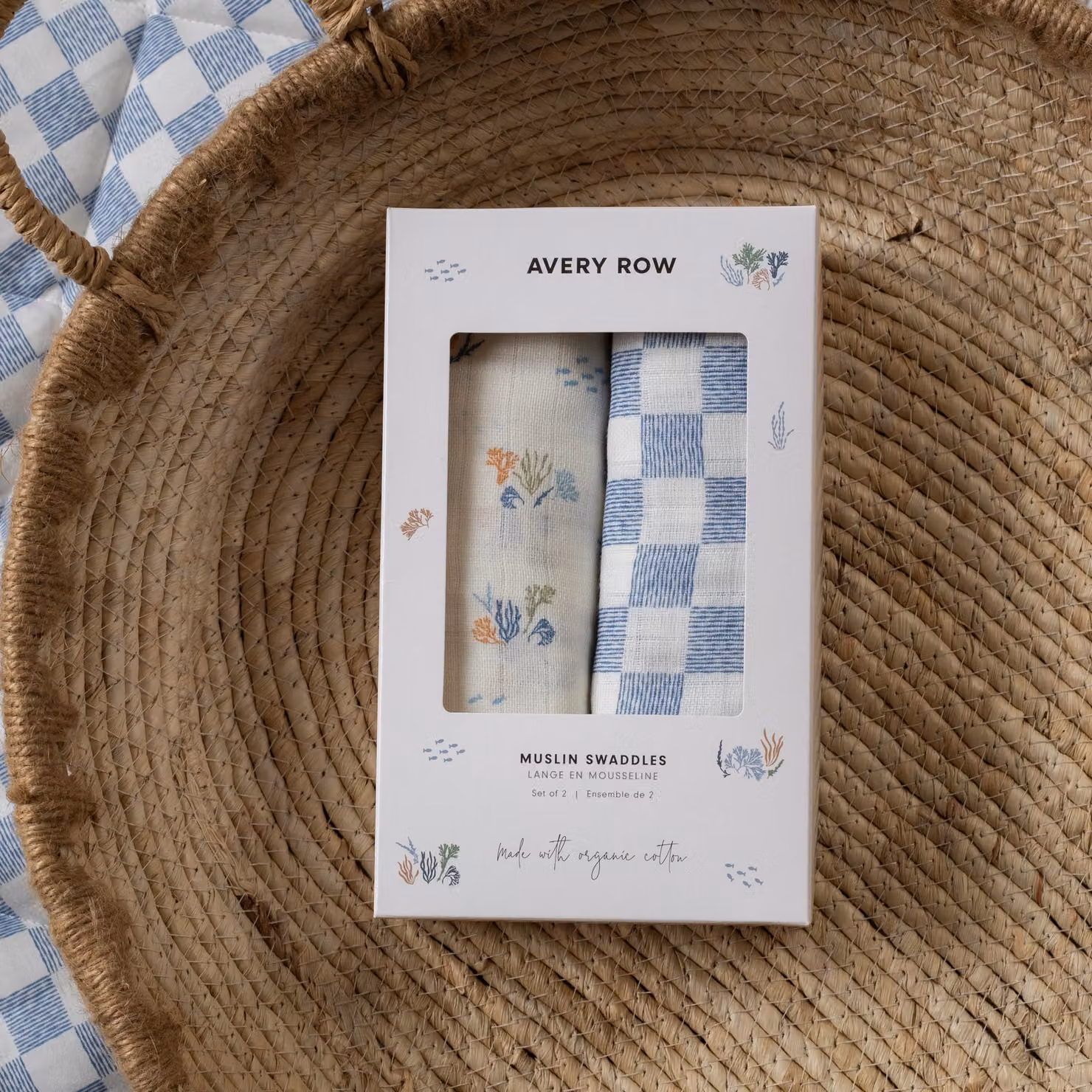 Avery Row Organic Cotton Baby Muslin Swaddles Set of 2 in Coastline / Waves – 3
