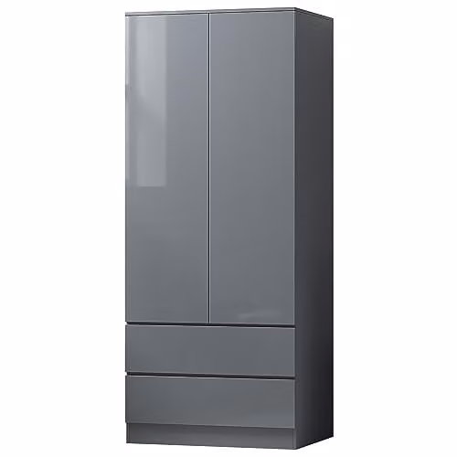 FWStyle Stora Grey Gloss 2 Door 2 Drawer Wardrobe with Soft Close Doors, H 181 cm x W 80 cm x D 50 cm – 1