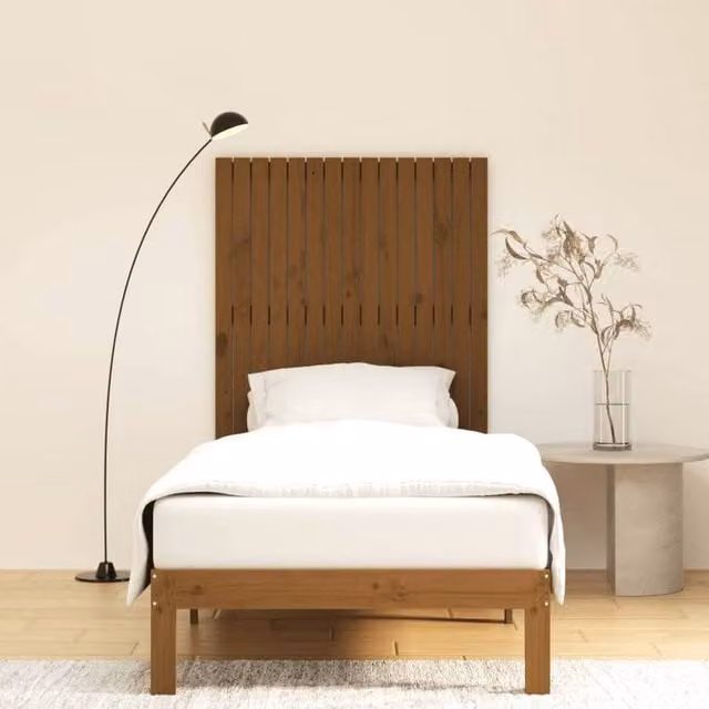 Berkfield Home Solid Wood Pine Wall Headboard, Honey Brown, W: 110 cm, H: 95.5 cm, D: 3 cm