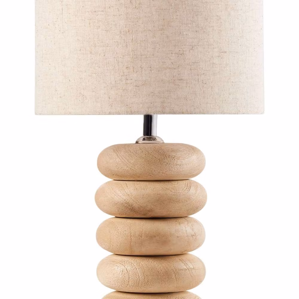 Wyld and Coco Mango Wood Table Lamp with Beige Fabric Shade in Brown, Height: 41 cm – 2