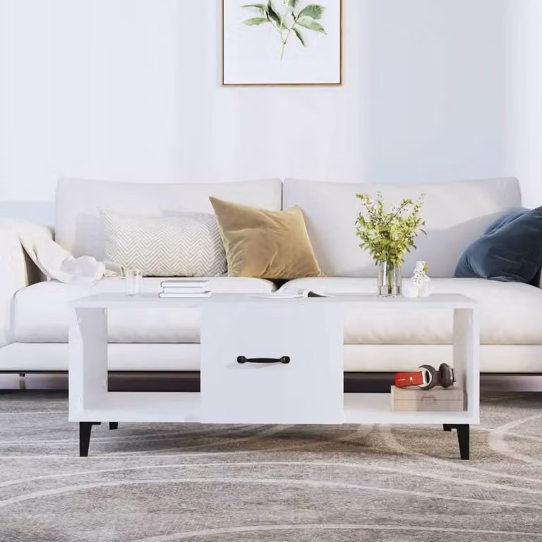 Berkfield Home Sturdy White Coffee Table in Engineered Wood, W/D/H: 102 x 50 x 40 cm