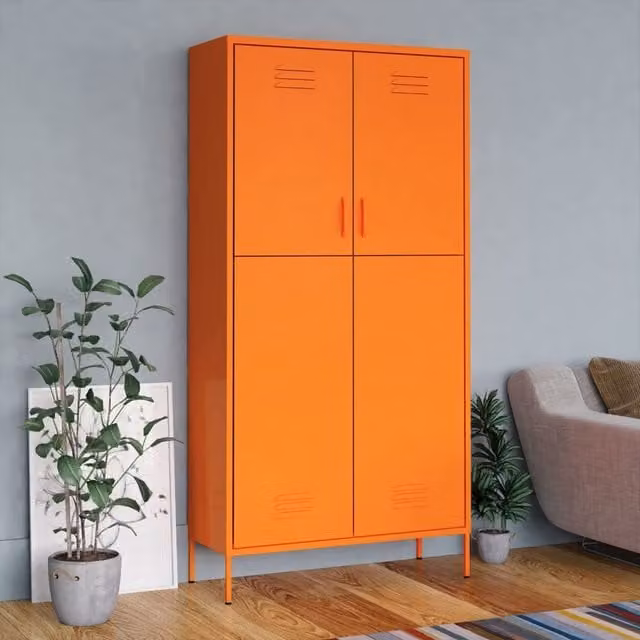 Berkfield Home Orange Metal Wardrobe with Hinged Doors, W/D/H: 90 x 50 x 180 cm
