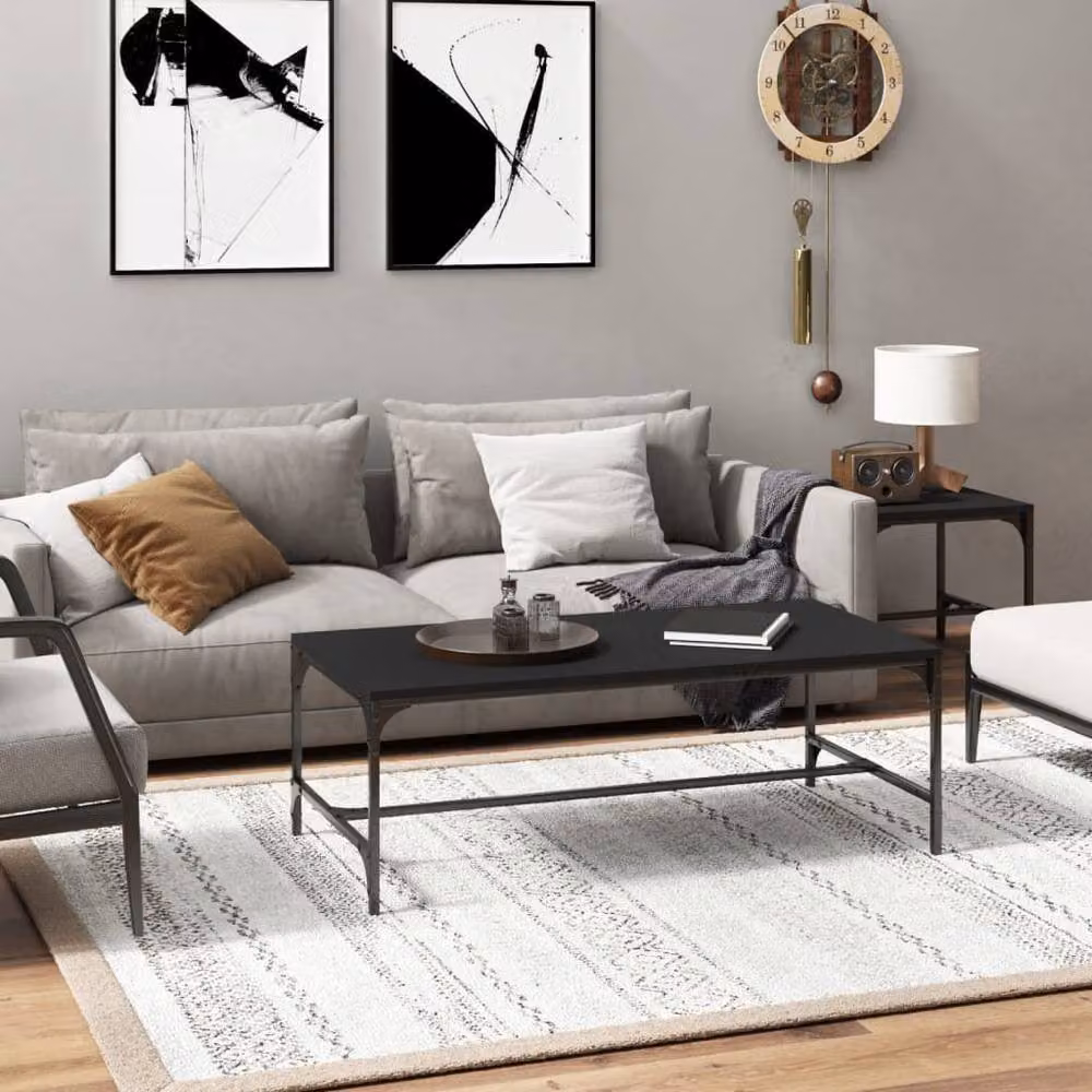 Berkfield Home Black Rectangular Coffee Table with Industrial Metal Legs, W: 100 cm, D: 50 cm, H: 35 cm – 2
