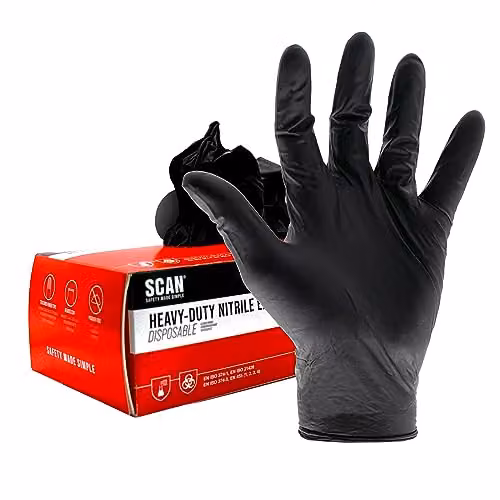 Scan Heavy-Duty Disposable Nitrile Gloves, Black, Large, 100 Pack – 1