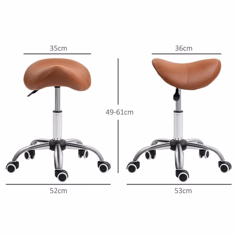 EONLION Brown PU Leather Saddle Stool with Castors – 2