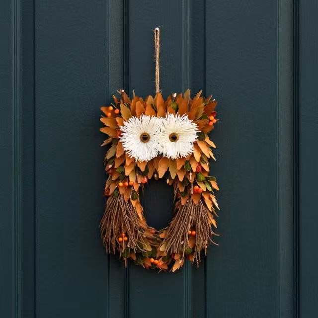 Scottish Everlastings Ltd Rustic Brown Straw and Woodshave Hanging Owl Figure, Height: 32 cm – 1
