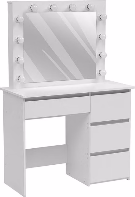 Lifeideas Modern White Wooden Dressing Table with Hollywood LED Mirror, Width: 94 cm