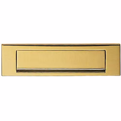 Loops Inward Opening Letterbox Plate in Polished Brass, W: 25.4 cm, H: 7.8 cm, D: 0.72 cm (Fixing Centres: 22.4 cm) – 1