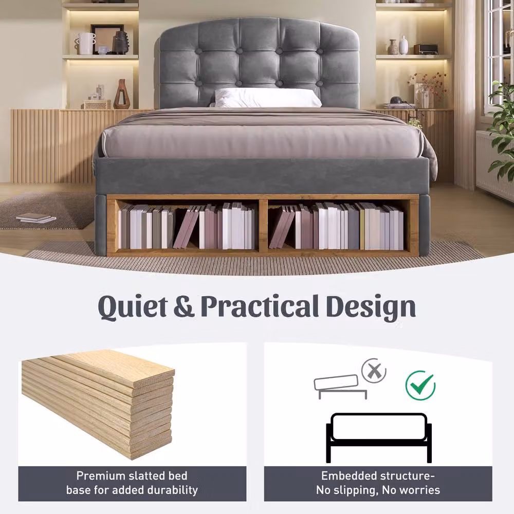 Matteo Grey Velvet Upholstered Single Bed with Storage and Adjustable Headboard, W: 90 cm x L: 190 cm – 4