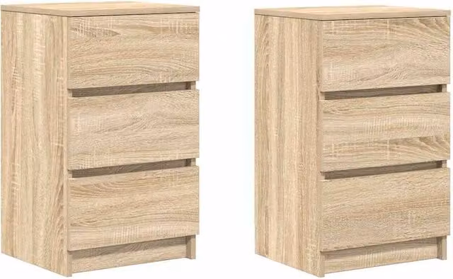 Berkfield Home Set of 2 Bedside Cabinets with 3 Drawers in Sonoma Oak Brown, W/D/H: 39 x 35 x 65 cm