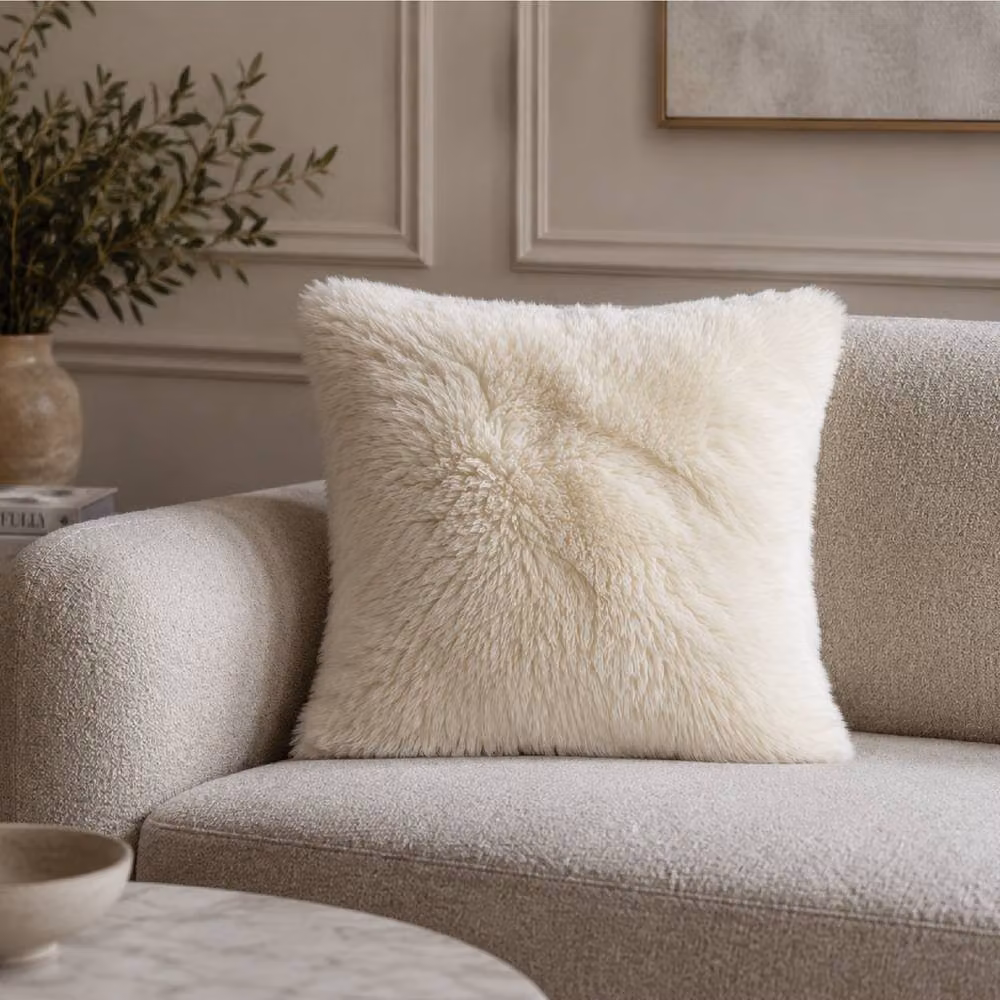 SNUGRUGS Natural Sheepskin Wool Cushion with Cotton Backing and Inner, White, W/D/H: 40 x 40 x 40 cm – 2