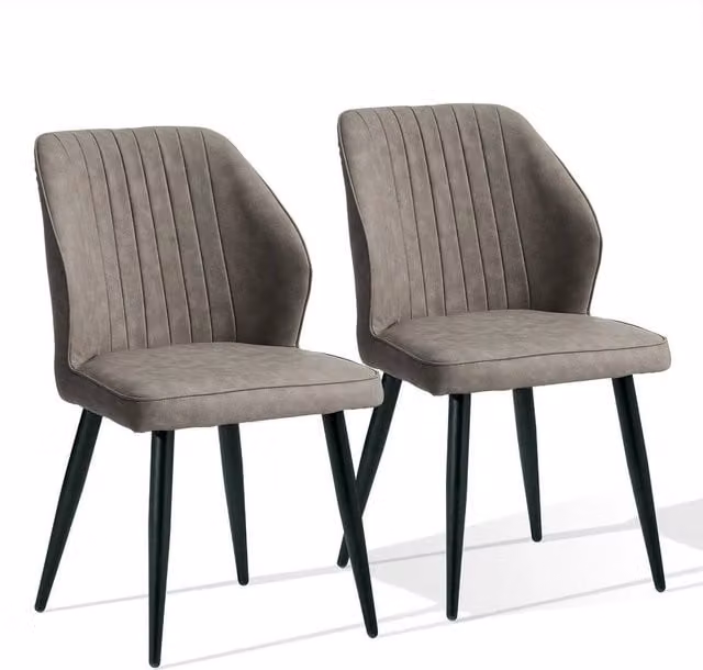 KORVIXA Set of 2 Grey Faux Leather Modern Kitchen Dining Chairs – 1