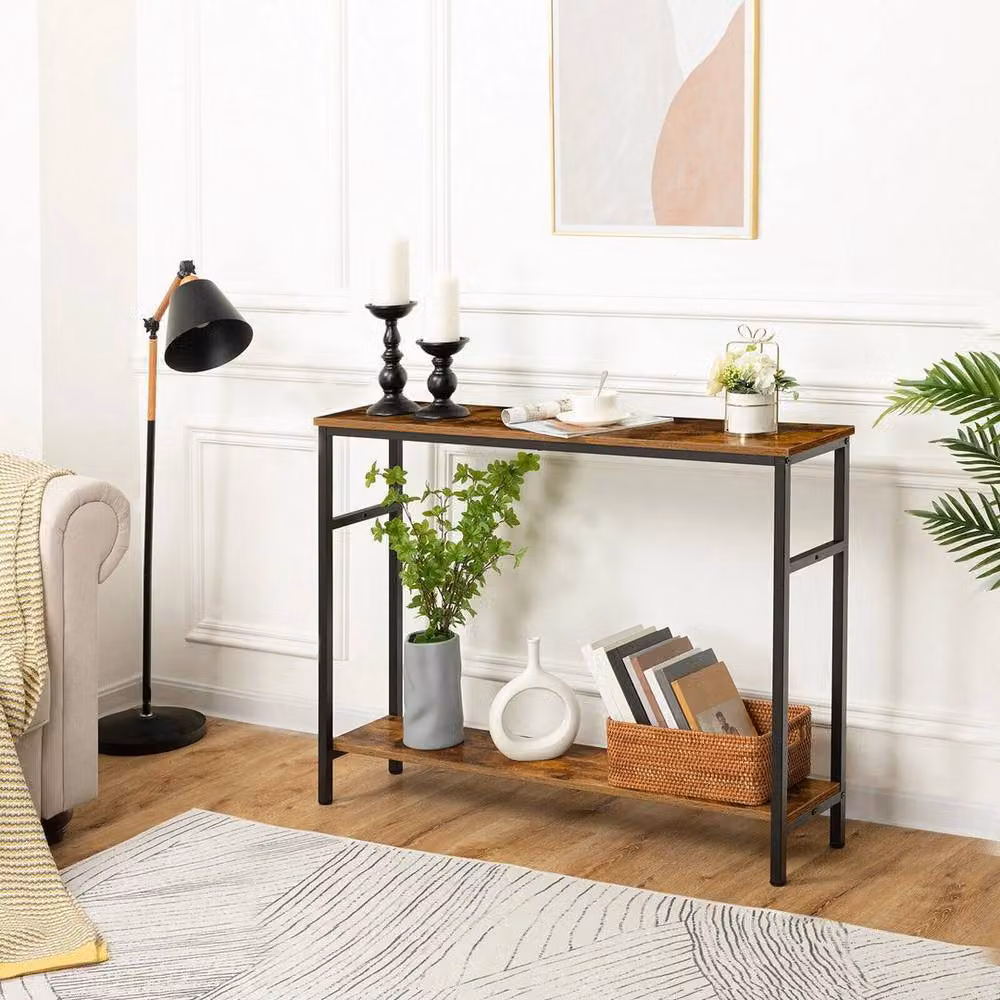 FORGEVIO Console Hallway Table with Adjustable Shelf, Brown, W/D/H: 100 x 24 x 80 cm – 3