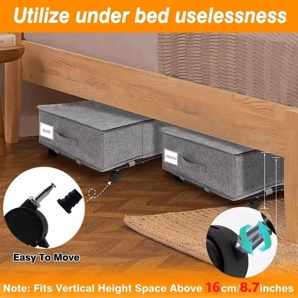 SPETLEK Large Underbed Clothes Storage Box with Lid and Wheels in Grey – 4