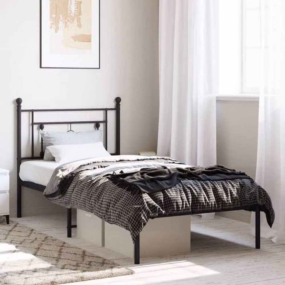 Berkfield Home Metal Bed Frame with Headboard in Black, W/D/H: 90 x 190 cm – 2