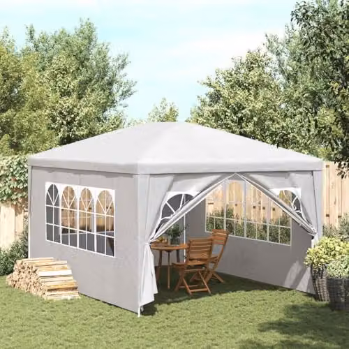 vidaXL White Party Tent with Windows and Steel Frame, W: 3.0 m, D: 3.0 m, H: 2.55 m – 2