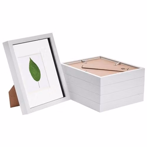 Nicola Spring 5 Piece White 3D Shadow Box Photo Frame Set with Black 4 x 6 Mount and Glass Aperture