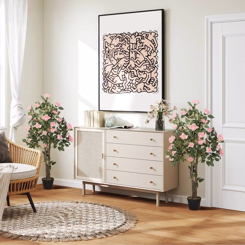 Havendro Set of 2 Pink Decorative Artificial Rose Trees in Pots, H 110 cm x W 14.5 cm x D 14.5 cm – 3