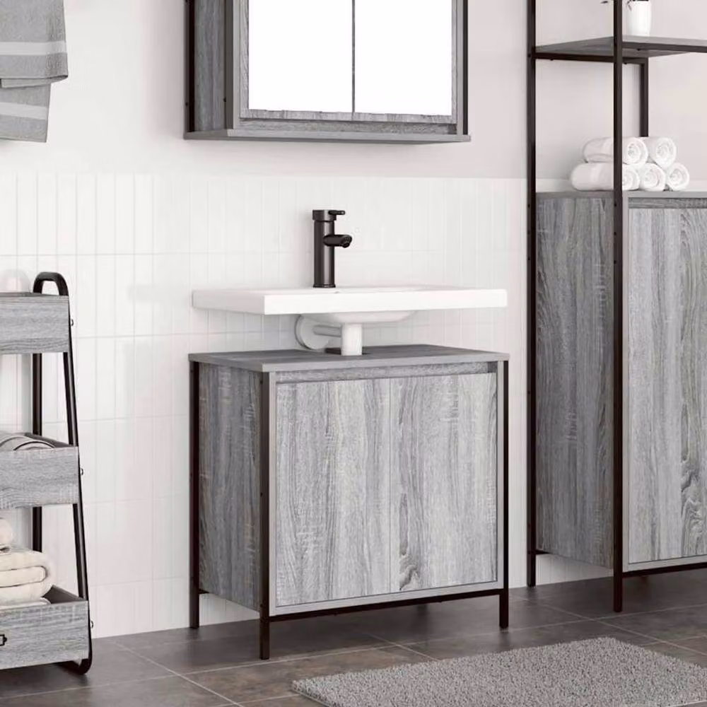 Berkfield Home Modern Grey Bathroom Basin Cabinet W/D/H: 60 x 34.5 x 60 cm – 2