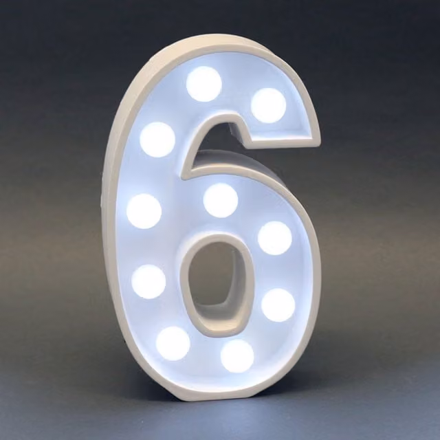 KDMD Set of 6 White LED Light Up Free Standing Tabletop Numbers