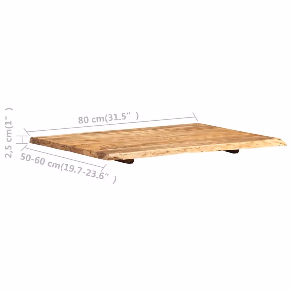 Berkfield Home Solid Acacia Wood Table Top, Brown, W: 80 cm, D: 55 cm, H: 2.5 cm – 3
