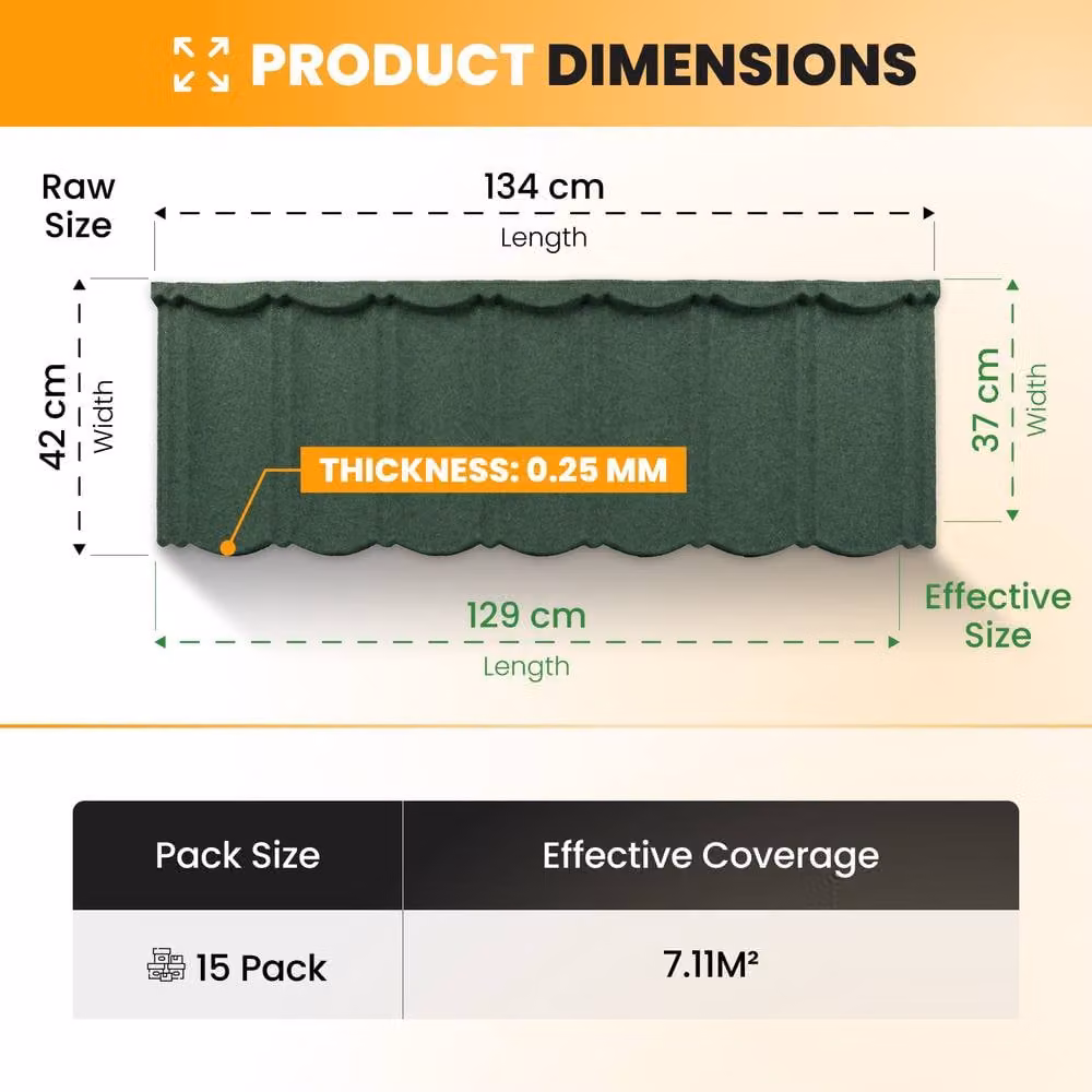 Novecrafto Stone Coated Galvanised Metal Roof Shingles, Green, 15 Covers, 7.11m² – 3