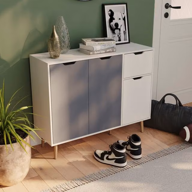Vida Designs Modern 3 Door 1 Drawer Pine Wood Sideboard in Grey and White