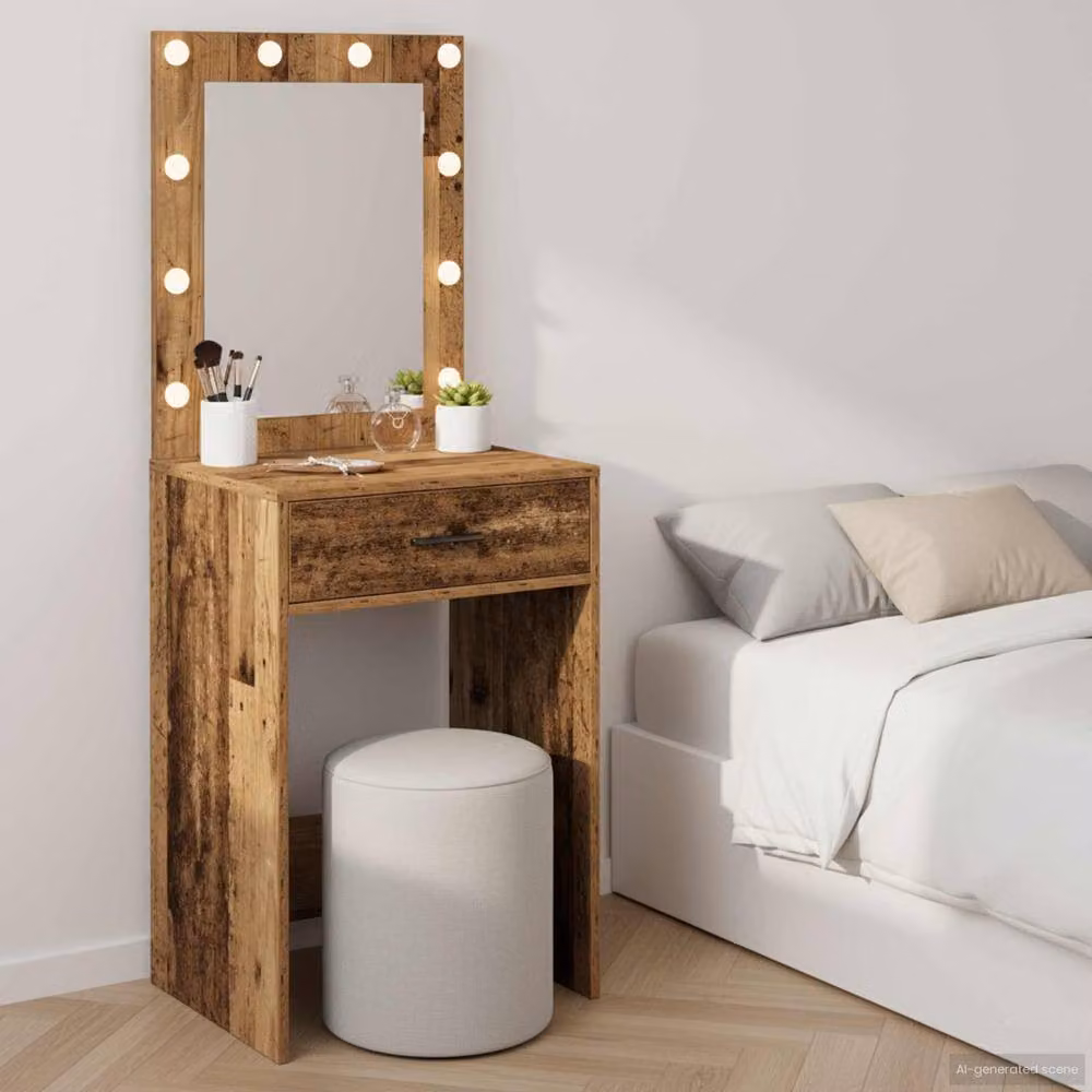 Berkfield Home Elegant Dressing Table with LED Lights in Brown Old Wood, W/D/H: 50 x 41 x 135 cm – 2