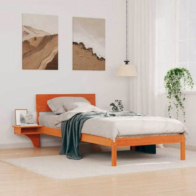 Berkfield Home Solid Pine Wood Bed Frame with Headboard in Wax Brown W/D/H: 100 x 200 cm – 1