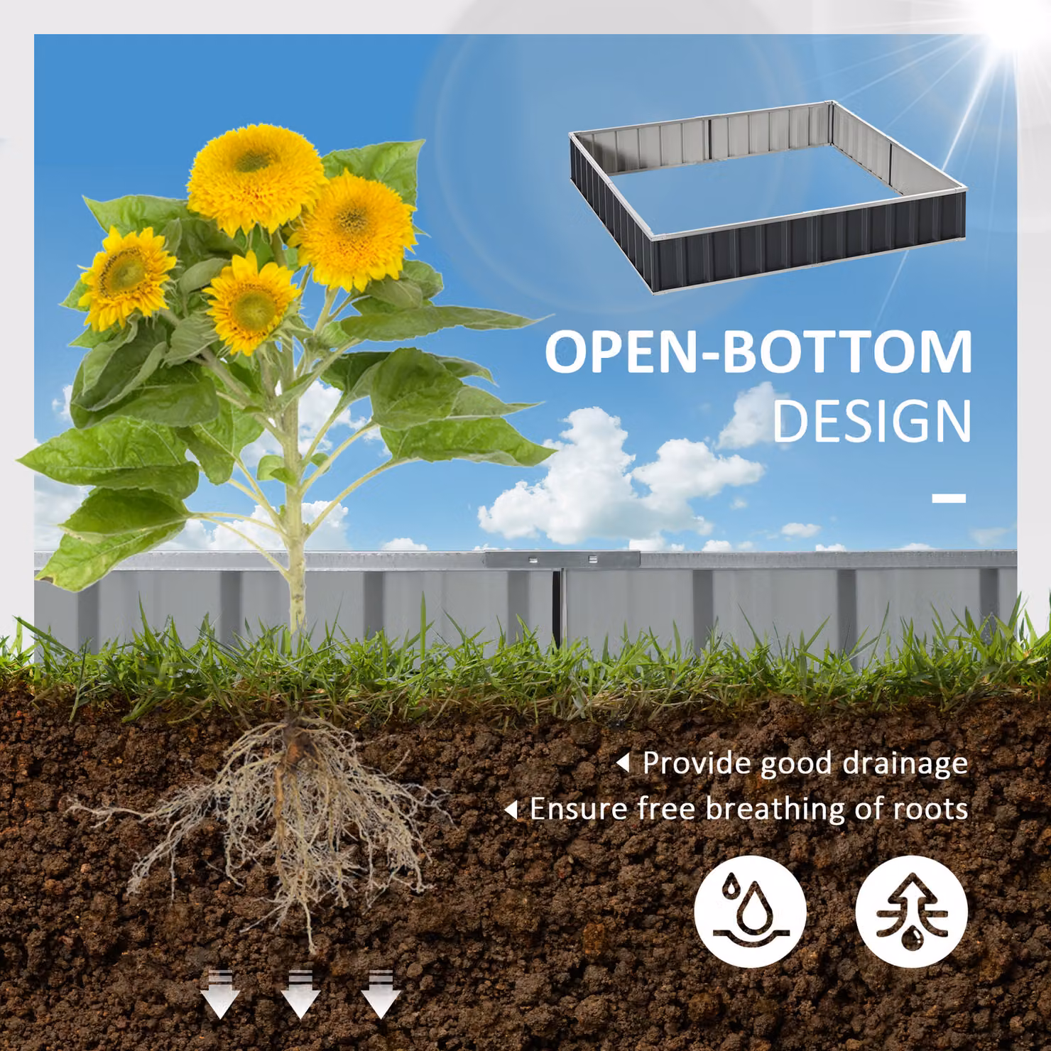 Outsunny Metal Raised Garden Bed, Large Steel Planter Box for Vegetables and Herbs, W: 258 cm, D: 90 cm, H: 30 cm – 3