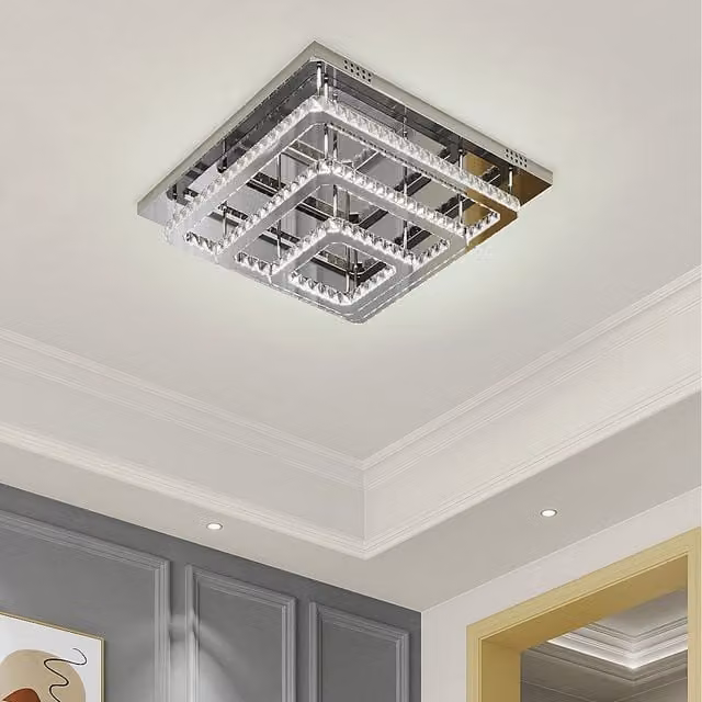 Komore Square Crystal LED Ceiling Light in Silver and Transparent