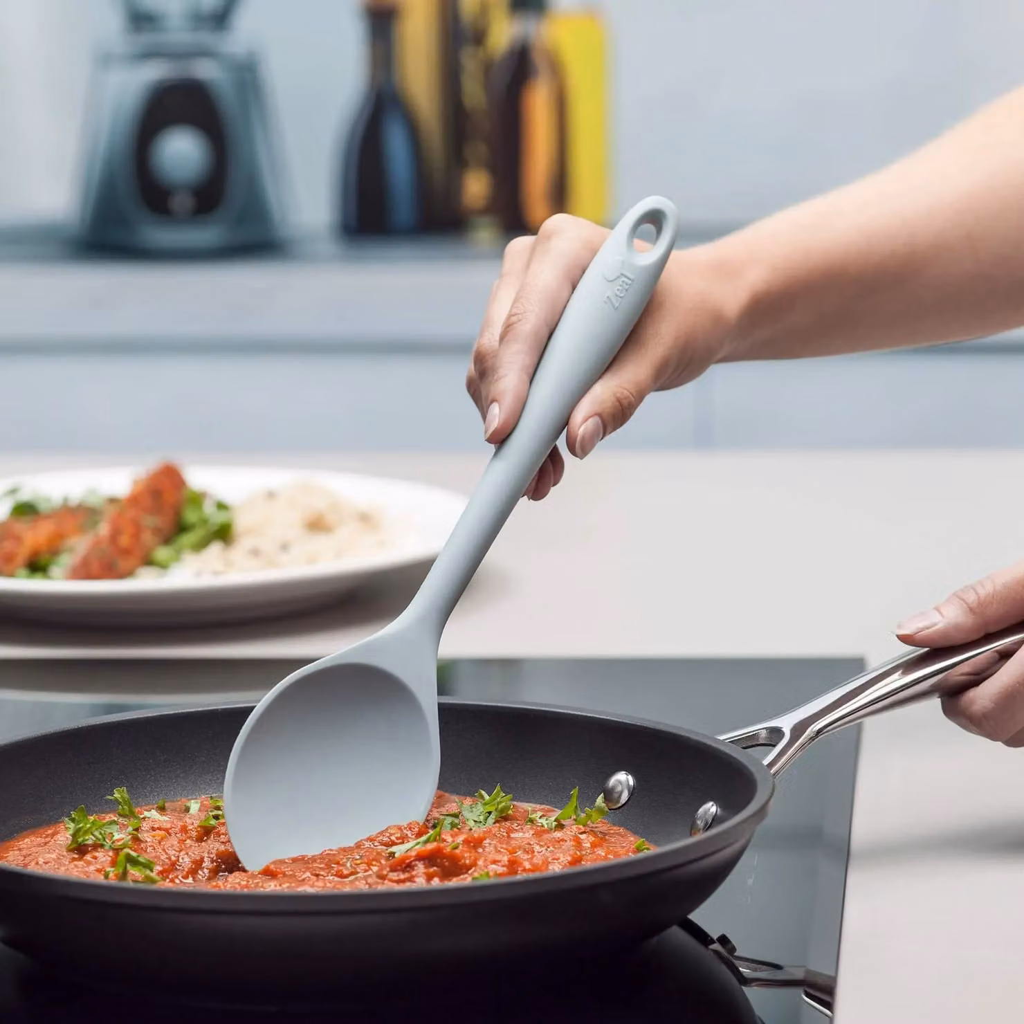 Zeal Blue Silicone Non-Stick Cooking Spoon, 28 cm – 3