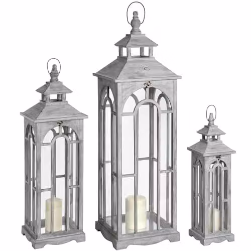 Hill Interiors Set of Three Multicolour Rustic Wooden Tealight Lanterns – 1