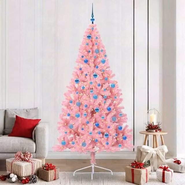 Berkfield Home Artificial Pre-lit Christmas Tree with 300 LEDs, Pink, Height: 240 cm – 1
