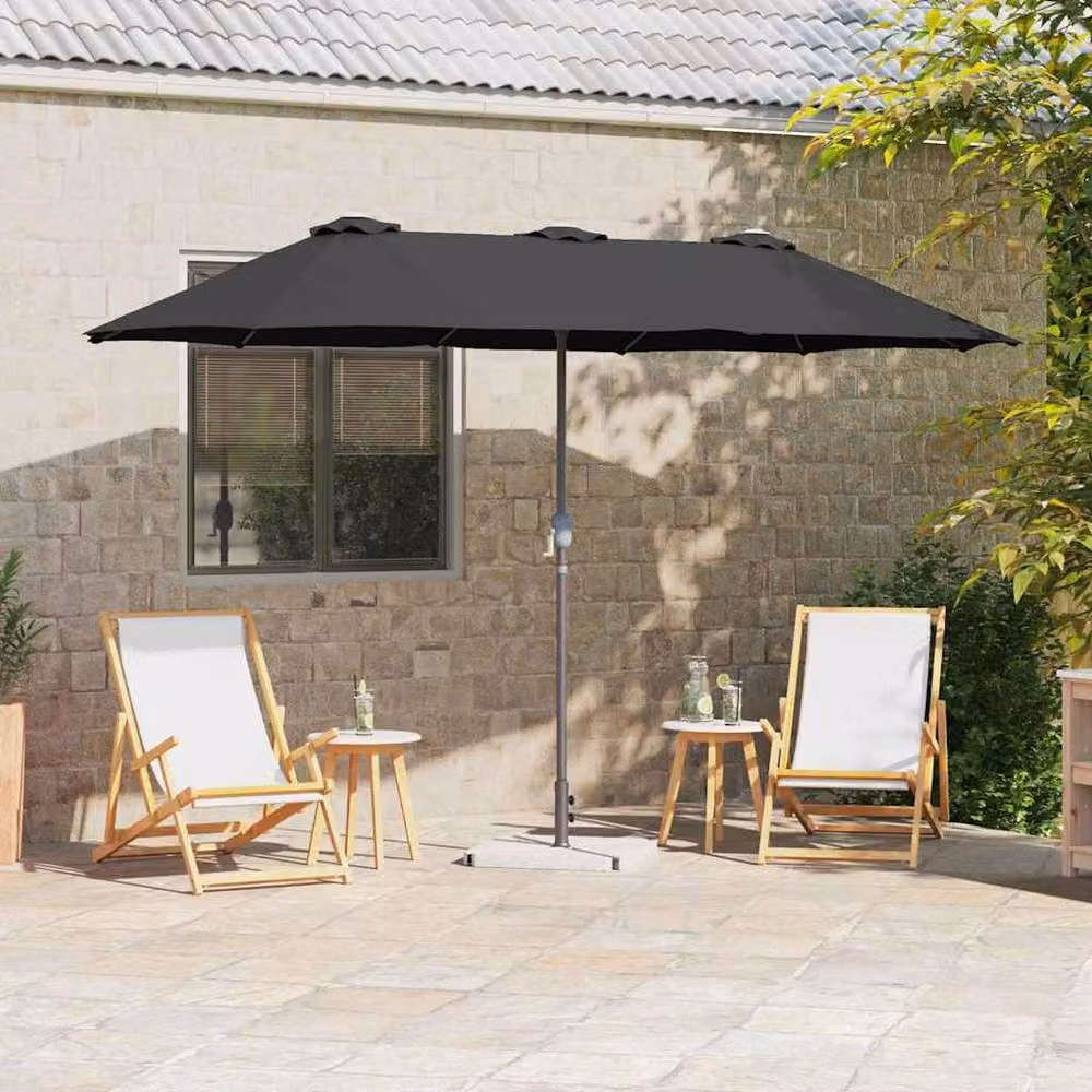 Berkfield Home Modern Garden Parasol in Black with Powder-coated Steel, W: 380 cm, D: 196 cm, H: 235 cm – 2