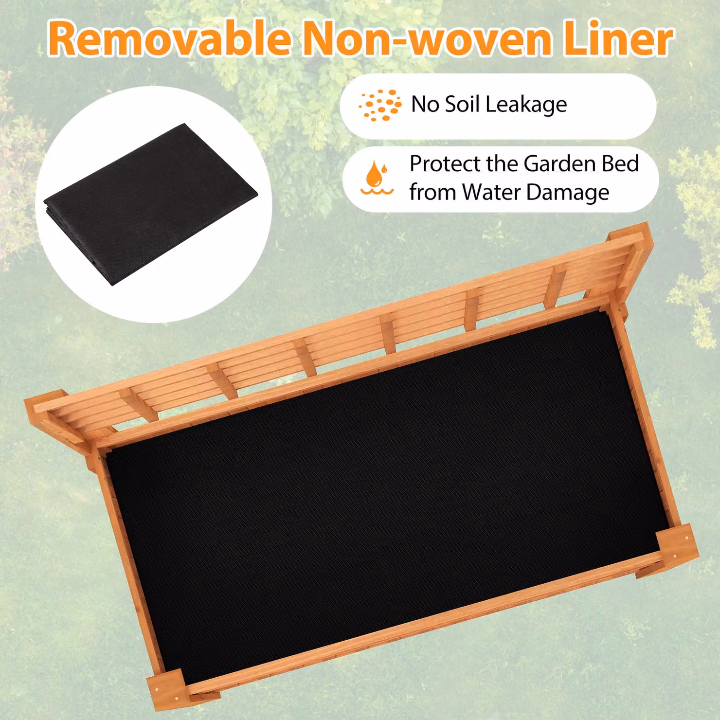 Gymax Wooden Elevated Planter Box with Trellis and Shelf in Brown, W/D/H: 150 x 59 x 109 cm – 9