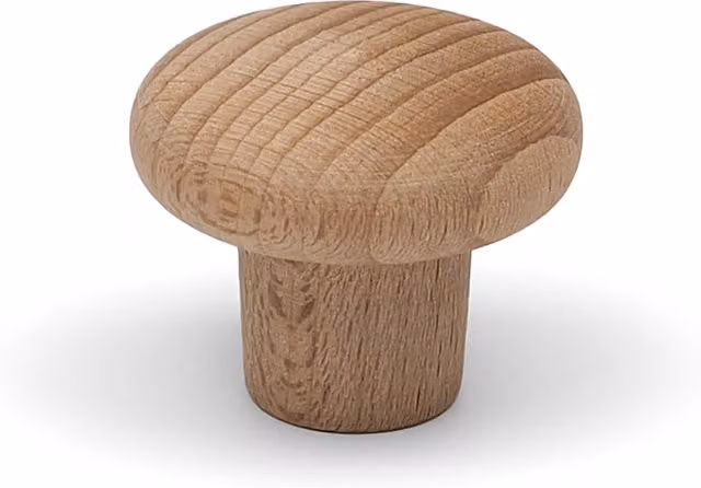 Round Flat Beech Wood Cabinet Knob, Brown, 30mm