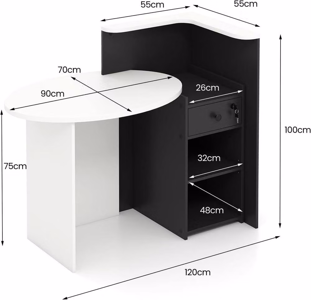 Gymax Oval Reception Counter Desk with Lockable Drawer and Adjustable Shelf in Black – 2
