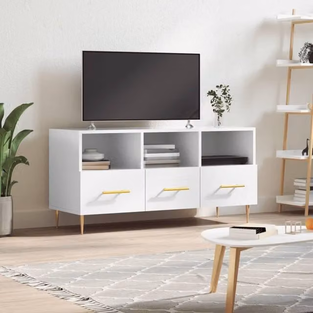 Berkfield Home Modern High Gloss White TV Cabinet, W/D/H: 102 x 36 x 50 cm