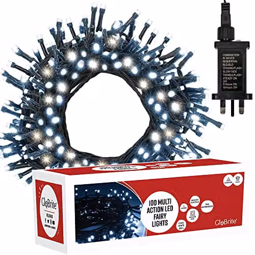 Globrite 100 LED Cool White Fairy String Lights with Remote Control and Timer for Christmas and Halloween Decorations