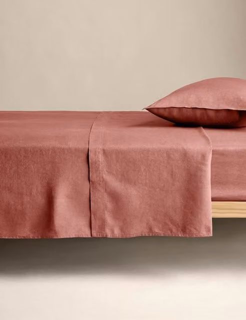 M&S Pure Linen Flat Sheet, Clay, W: 180 cm, D: 200 cm
