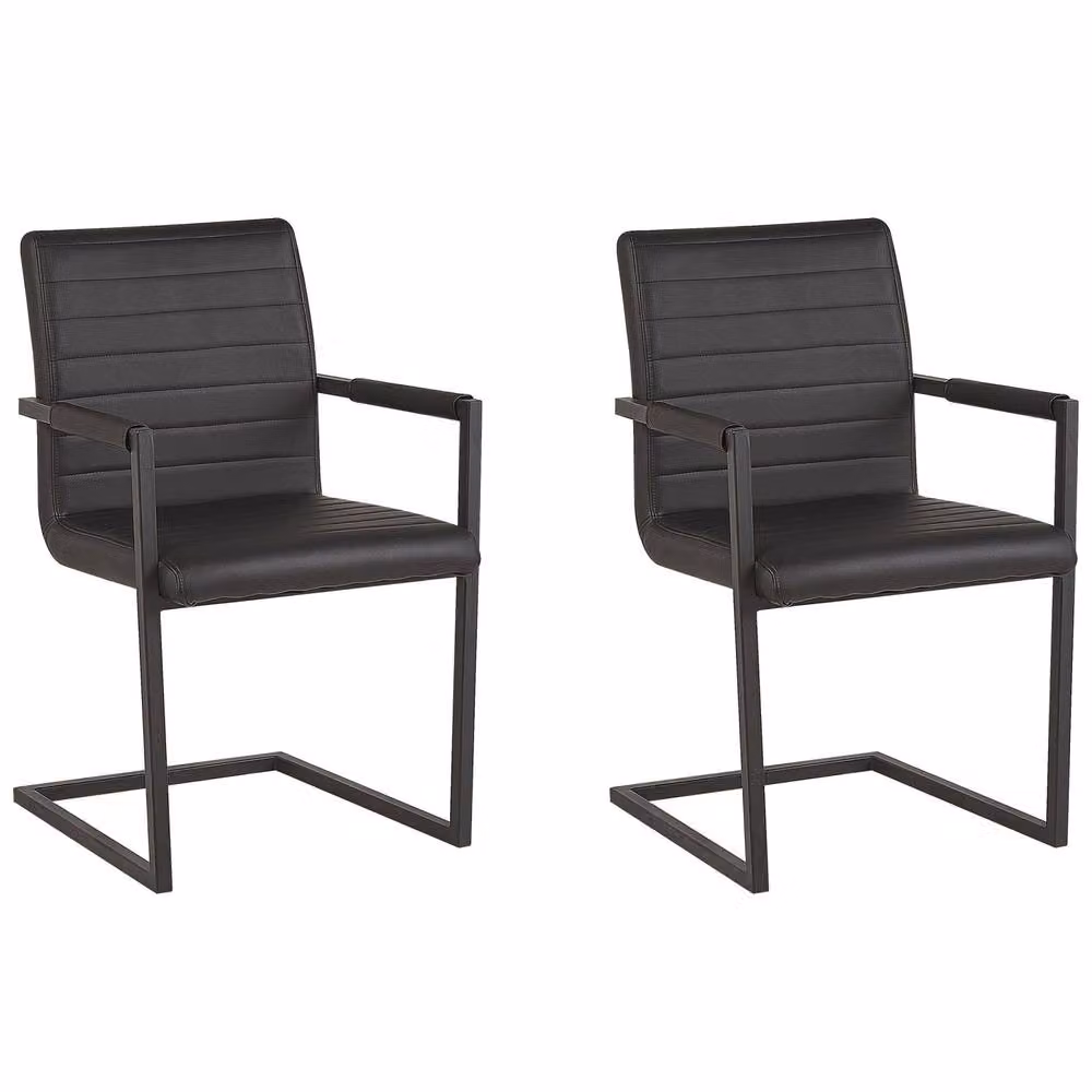 Wyld and Coco Set of 2 Black Faux Leather Cantilever Dining Chairs with Armrests – 2